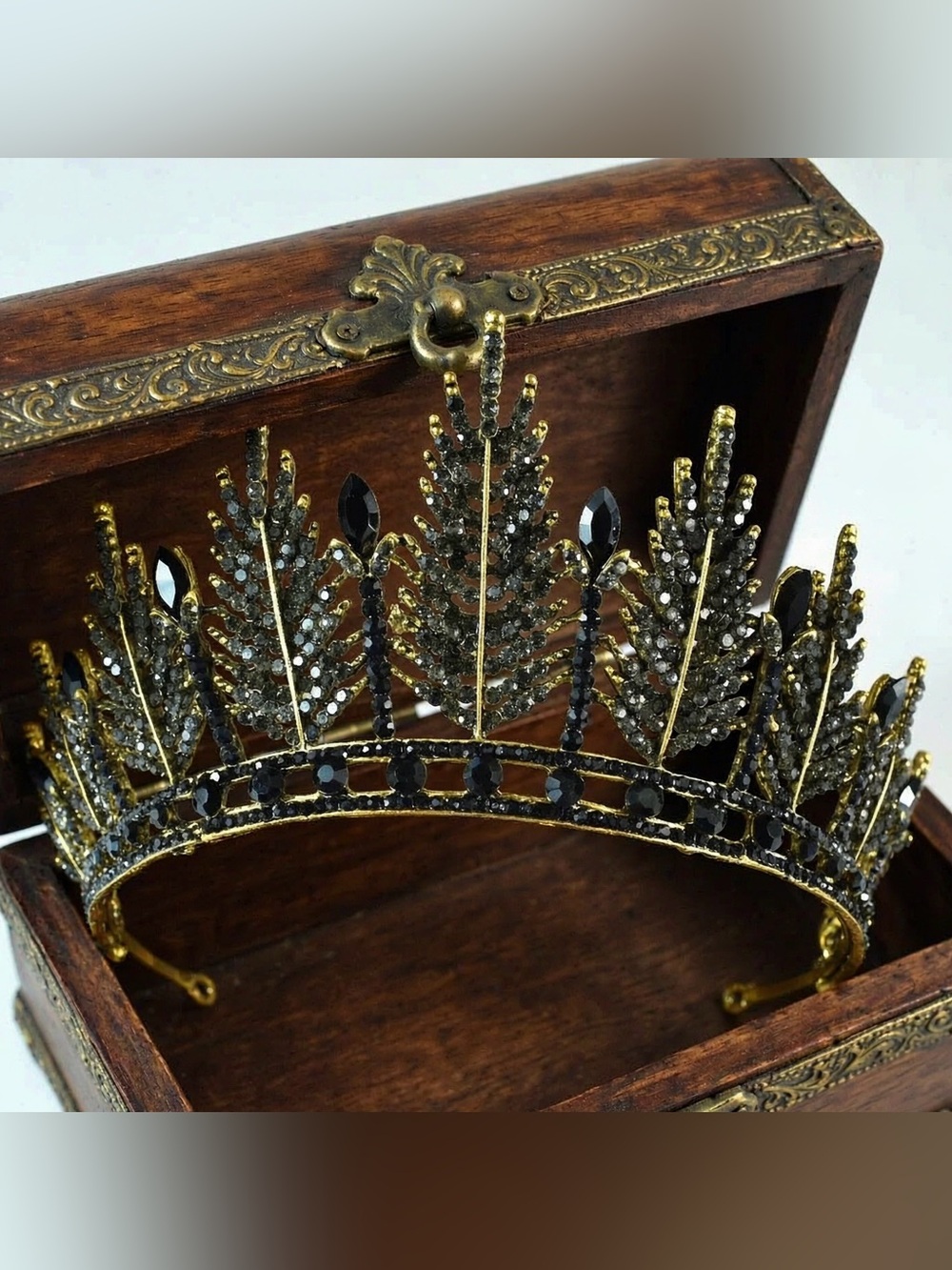 Gold and Black Crystal Leaf Tiara Headband - Brand